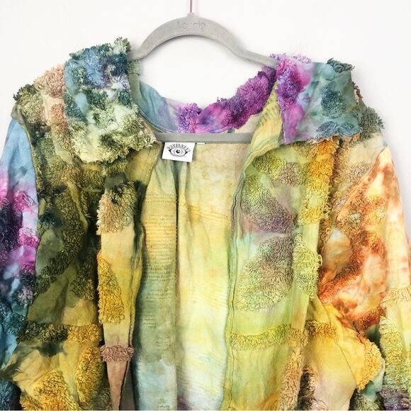 OSCILATEY | Art to Wear Tie Dye Fringe Multicolor Jacket Women’s Size X-Large - Picture 4 of 9
